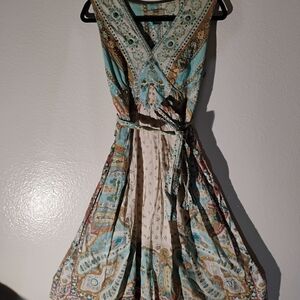 Elegant Paisley Midi Dress in Blue and Cream